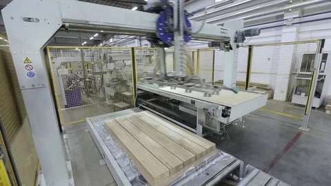 Automatic line for wood flooring Stock Footage 75328083