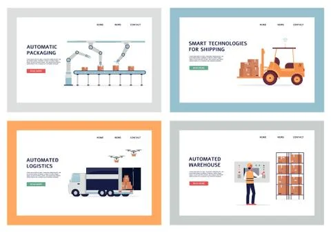 Automatic logistics banner set - smart technology in packaging Illustrazione stock