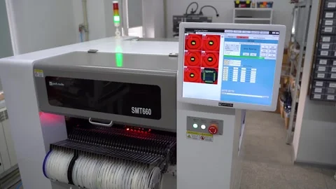 Automatic machine for assembling electronic circuit boards. 스톡 동영상 297560877