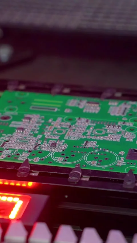 Automatic machine for assembling electronic circuit boards. 库存影片 297601713