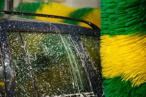 Automatic machine Car Wash with brushes. Car wash service. Caring for a car Stock Photos