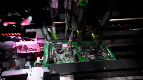 Automatic machine for diagnostics of electronic boards, production Stock Footage 152727079