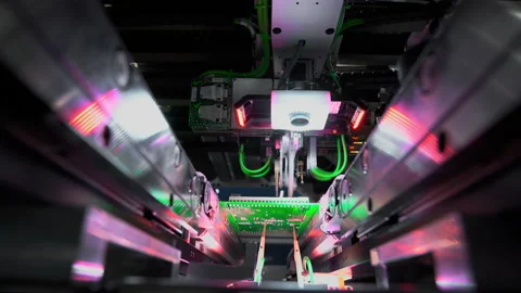 Automatic machine for diagnostics of electronic boards, production Stock Footage 152727614