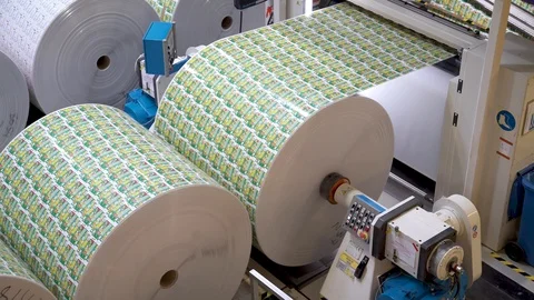 Automatic machine in the factory. Production paper. Stock Footage 105343814