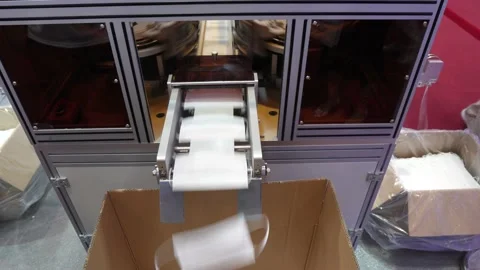 Automatic machine for the manufacture of medical masks with nanofiber Stock Footage 155180761