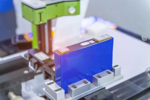 Automatic machine measuring the voltage of Smart Battery pack for renewable.. Stock Photos