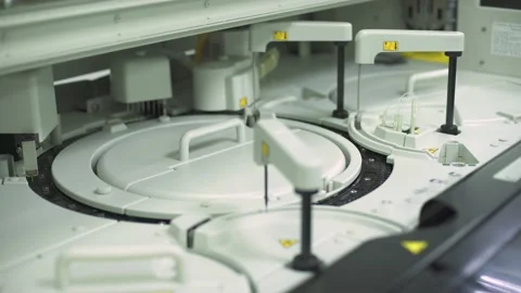 Automatic machine with medical laboratory test tubes Stock Footage 140975753