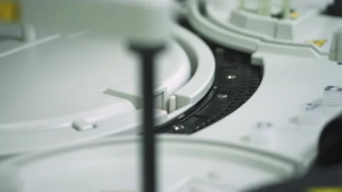 Automatic machine with medical laboratory test tubes Stock Footage 141236602