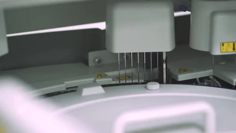 Automatic machine with medical laboratory test tubes Stock Footage 141239906