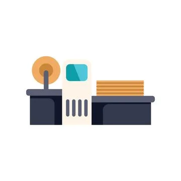 Automatic machine processing wood boards from log on conveyor belt in factory Stock Illustration