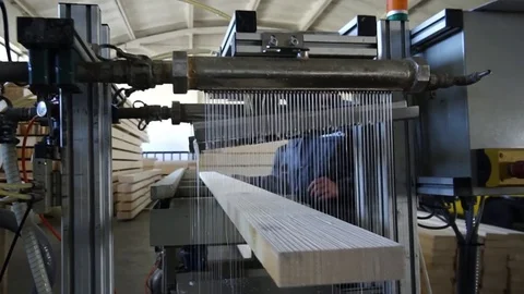 Automatic Machine Production of glue for boards and laminate. wide shot Video stock 82284904