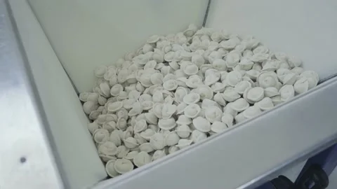 Automatic Machine Production Process at a Dumpling Factory. Fresh Raw Pelmeni Stock Footage 168734429