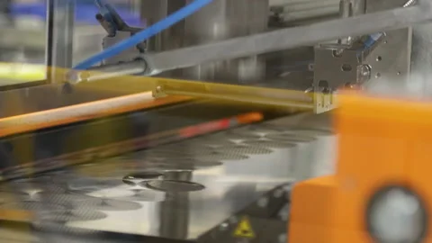 Automatic Machine Punching Aluminum Sheet For Cap At The Production Line - Stock Footage 273025721