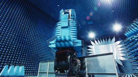 Automatic machine robot operates in acoustic chamber Stock Footage 122360387