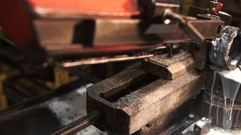 Automatic machine saws metal pipe Stock Footage 71505412