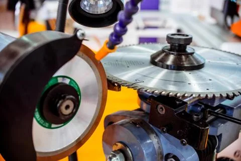 Automatic machine for sharpening circular saws .. Stock Photos