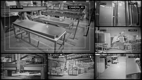 Automatic machines work with metal in a large factory. CCTV record the process. Video stock 108349763
