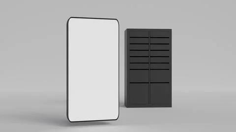 Automatic mailbox for issuing parcels city and white screen on the phone, o.. Stock Photos