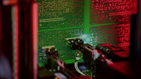Automatic mechanical check of electronic board. Welding installation of Stock Footage 333372786
