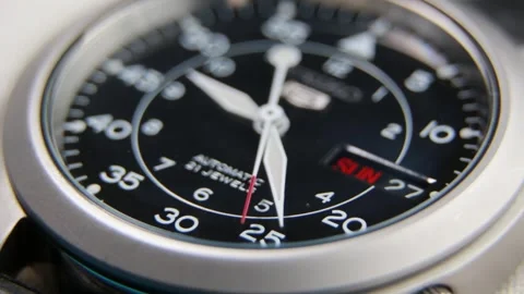 Automatic Mechanical Field Watch Face Ticking Stock Footage 333072424