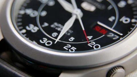 Automatic Mechanical Field Watch Face Ticking Stock Footage 333072747