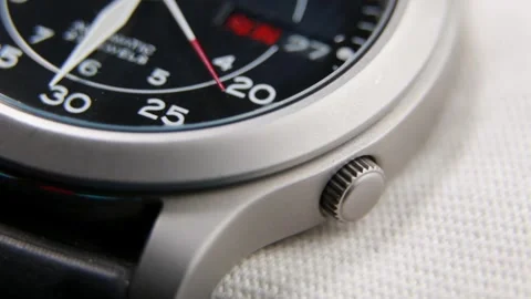 Automatic Mechanical Field Watch Face Ticking Stock Footage 333073188