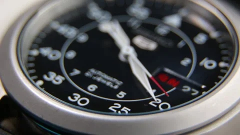 Automatic Mechanical Field Watch Face Ticking Stock Footage 333074565