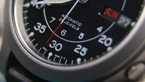 Automatic Mechanical Field Watch Face Ticking Stock Footage 333074993