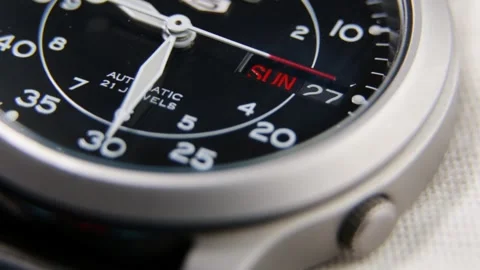 Automatic Mechanical Field Watch Face Ticking Stock Footage 333075725