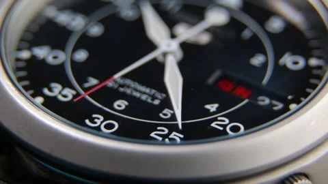 Automatic Mechanical Field Watch Face Ticking Stock Footage 333078336