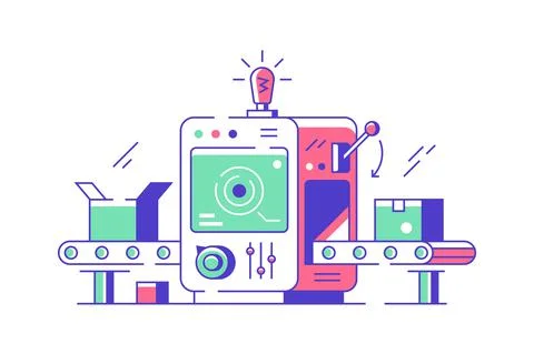 Automatic mechanical packing conveyor line Stock Illustration