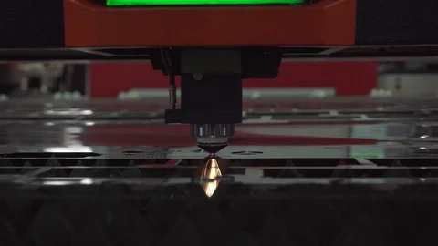 Automatic metal cutting process. Cut sheet metal at workshop. CNC Video stock 112161437