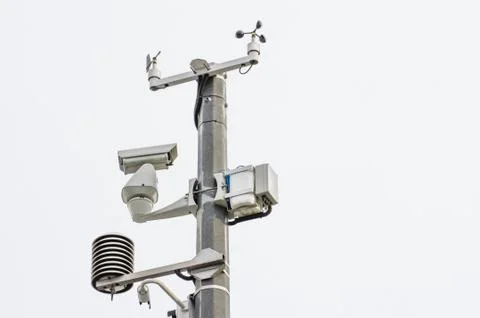 Automatic meteorological station complex with video cameras located in the ci Stock Photos