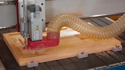 Automatic milling cutting styrofoam machine. Drill holes for the pieces of Stock Footage 130005857