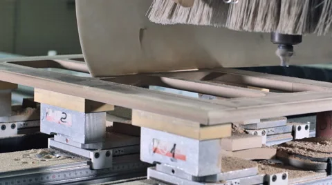 Automatic milling cutting wood machine. drill bit mill grooves, curved surfaces Stock Footage 61523884