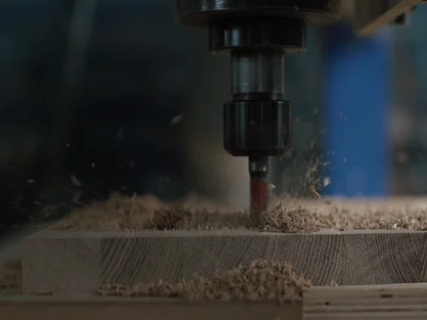 Automatic milling cutting wood machine.  drill holes for the pieces of wood Video stock 73483523