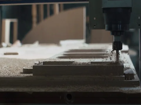 Automatic milling cutting wood machine.  Sawdust fly in different directions Stock Footage 73484129