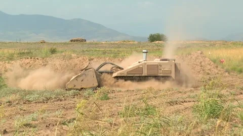 Automatic Mine cleaning machine searching mine in the mined field Video stock 295437111