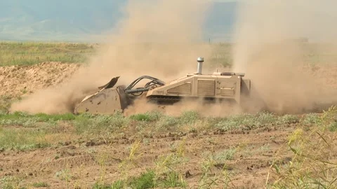 Automatic Mine cleaning machine searching mine in the mined field Video stock 295437238