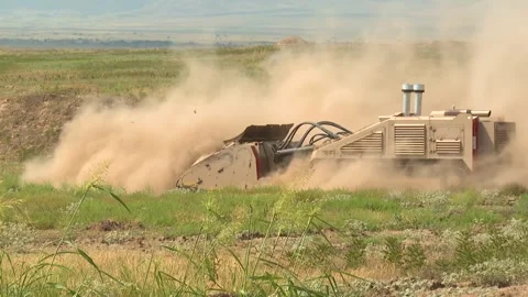 Automatic Mine cleaning machine searching mine in the mined field Stock Footage 295453560