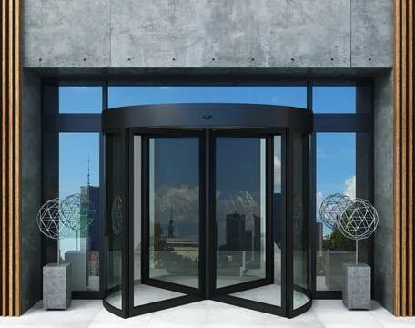 Automatic modern black rotating doors office mockup Stock Illustration