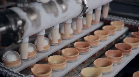 Automatic modern equipment at work during ice-cream production. Food factory 스톡 동영상 65412242
