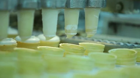 Automatic Modern Equipment At Work During Ice-Cream Production. Food Factory Stock Footage 80778679