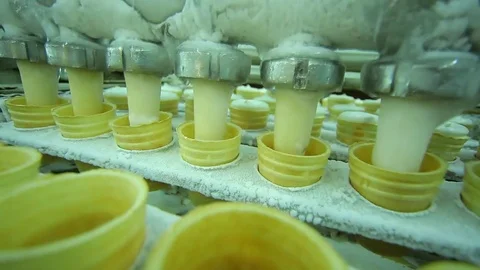 Automatic Modern Equipment At Work During Ice-Cream Production. Food Factory Stock Footage 80778710