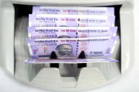 Automatic money counting in the machine Stock Photos