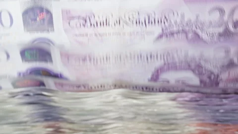 Automatic money counting machine processing 20 GBP British pound banknotes Stock Footage 340023941