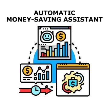 Automatic money saving assistant financial management Stock Illustration