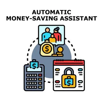 Automatic money saving assistant planning personal budget Stock Illustration