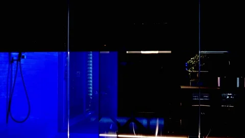 Automatic Motorized Rolling Shutter in an Illuminated and Modern Bathroom Vídeos de archivo 161488340