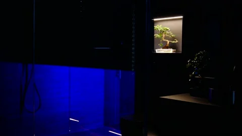 Automatic Motorized Rolling Shutter in an Illuminated Beautiful Bathroom 스톡 동영상 191951592